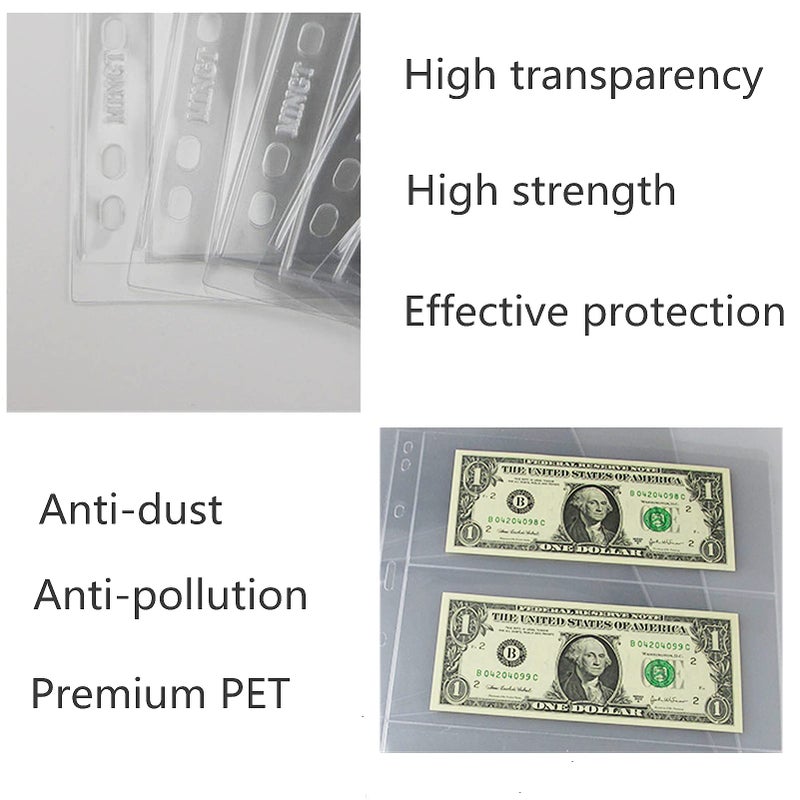 MUDOR Currency Sleeves for Binder, PVC and Acid Free, 3-Pocket Page Dollar Bill Banknote Holders Protector Sleeves for Collectors, fits Currency Collection Book Album - Image 5
