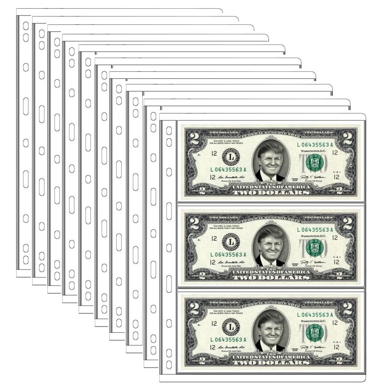 MUDOR Currency Sleeves for Binder, PVC and Acid Free, 3-Pocket Page Dollar Bill Banknote Holders Protector Sleeves for Collectors, fits Currency Collection Book Album - Image 1