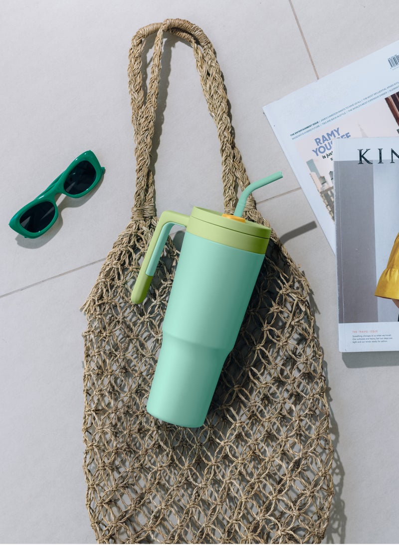 Gravit 1200ml Insulated Tumbler with FlowState Lid and Straw - Portable Quencher Travel Water Bottle with Fruit Infuser - Ideal for Cold Water, Iced Tea, Coffee, Smoothies for Gym (Green) - Image 1