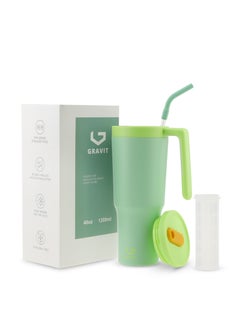 Gravit 1200ml Insulated Tumbler with FlowState Lid and Straw - Portable Quencher Travel Water Bottle with Fruit Infuser - Ideal for Cold Water, Iced Tea, Coffee, Smoothies for Gym (Green)  - Image 2
