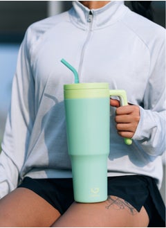 Gravit 1200ml Insulated Tumbler with FlowState Lid and Straw - Portable Quencher Travel Water Bottle with Fruit Infuser - Ideal for Cold Water, Iced Tea, Coffee, Smoothies for Gym (Green)  - Image 3