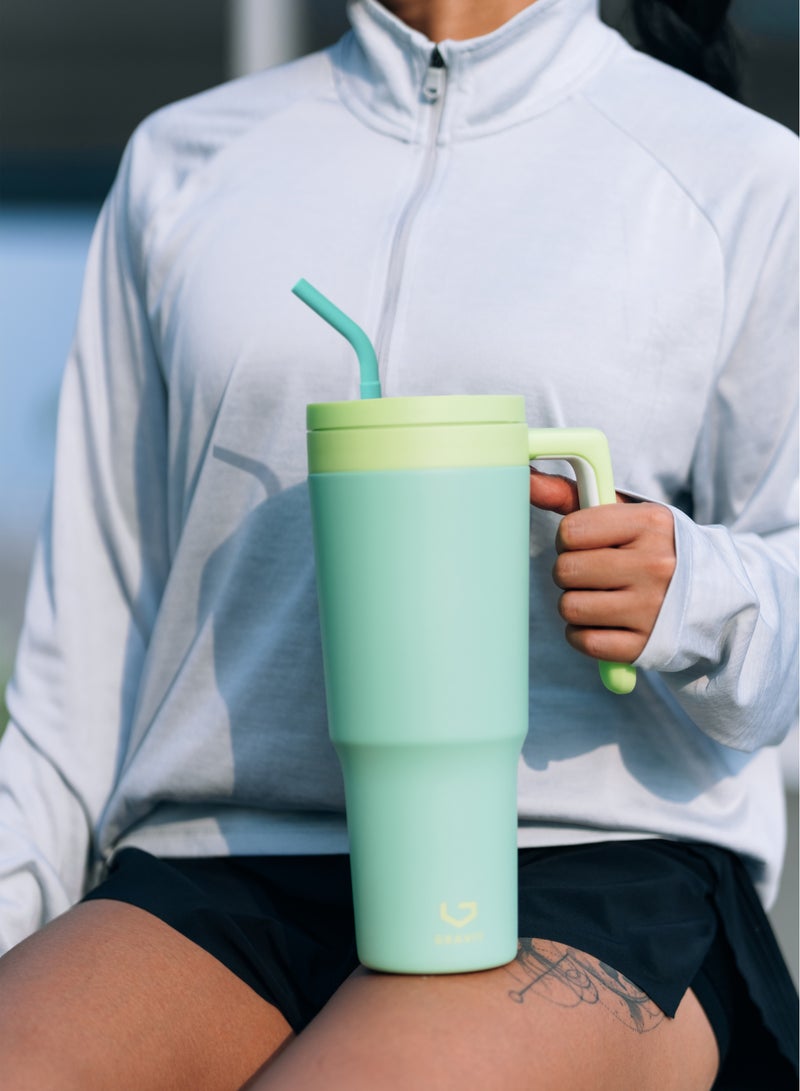 Gravit 1200ml Insulated Tumbler with FlowState Lid and Straw - Portable Quencher Travel Water Bottle with Fruit Infuser - Ideal for Cold Water, Iced Tea, Coffee, Smoothies for Gym (Green) - Image 3