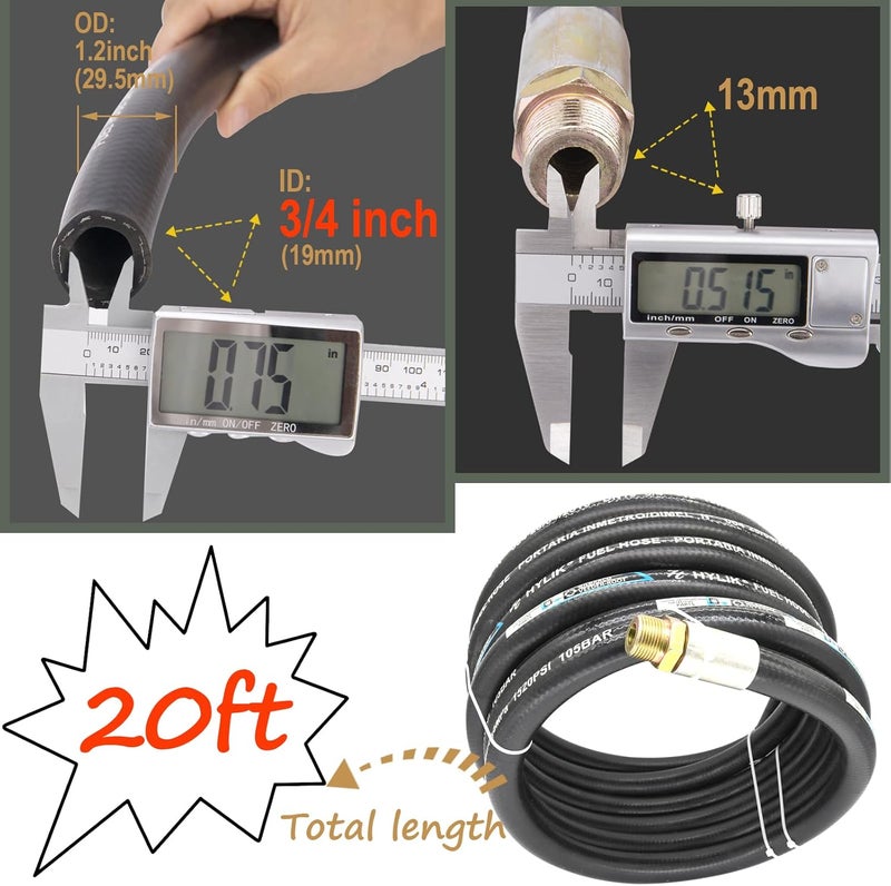 BOOTOP PIN Fuel Transfer Hose, Fuel Hose 3/4" x 20' (6 m), 3/4 Fuel Hose 20 ft, Fuel Pump Hose 3/4 Inch, for Dispensing Diesel Fuel, Gasoline, Grease, Kerosene, Petroleum Oils - 3/4 Transfer Hose,Farm Fuel Hose - Image 2