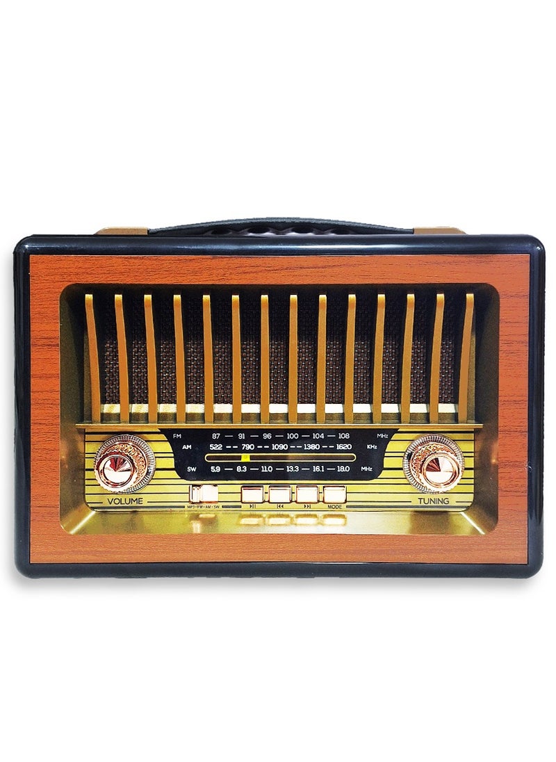 Generic - Bluetooth Wireless Audio Radio, Multifuncional Radio M1916BT 5V Audio Data Transmission with high quality sound TF Card, AUX Input, with Attractive Spectrum Light and Classic Design needs battery - Brown - Image 1