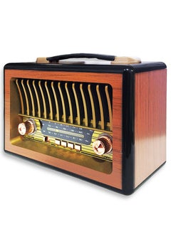 Generic Bluetooth Wireless Audio Radio, Multifuncional Radio M1916BT 5V Audio Data Transmission with high quality sound TF Card, AUX Input, with Attractive Spectrum Light and Classic Design needs battery - Brown  - Image 4
