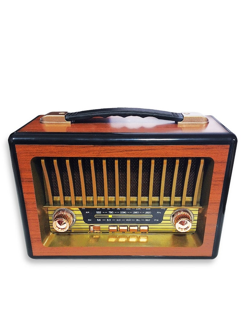 Generic - Bluetooth Wireless Audio Radio, Multifuncional Radio M1916BT 5V Audio Data Transmission with high quality sound TF Card, AUX Input, with Attractive Spectrum Light and Classic Design needs battery - Brown - Image 1