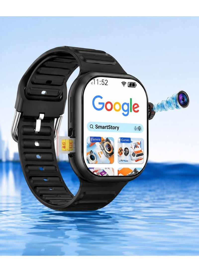 Smartbarry C95 Android Smartwatch with Sim and 6GB RAM 64GB ROM Rotating Camera 2 Set Strap Black - Image 1