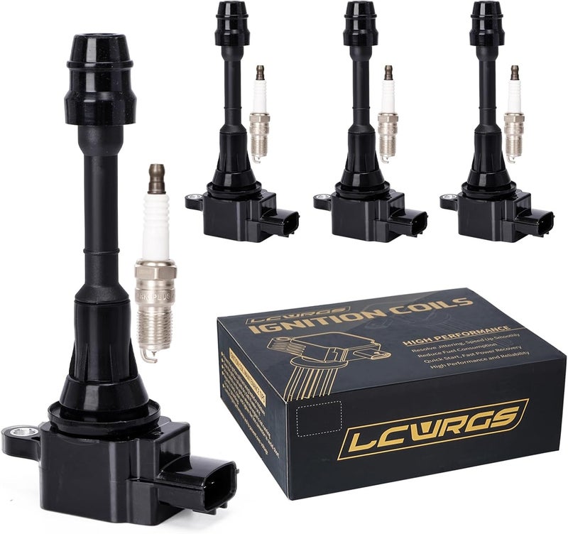 LCWRGS مجموعة LCWRGS من 4 حزم لفائف الإشعال وشمعات إيريديوم لسيارات نيسان ألتيما وسنترا 2.5L (2002-2006) - Image 1