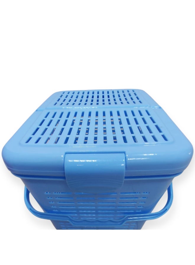 SNH Storage Carry Basket with Lid | Multi-Purpose Basket with Handles | Picnic Basket | Shopping Basket | Laundry Carrier | Basket with Folding Lid for Fruits, Vegetables, Clothes & Household Items - Image 3