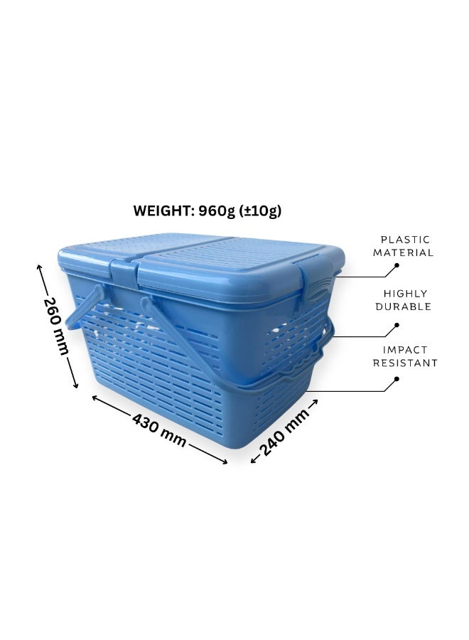 SNH Storage Carry Basket with Lid | Multi-Purpose Basket with Handles | Picnic Basket | Shopping Basket | Laundry Carrier | Basket with Folding Lid for Fruits, Vegetables, Clothes & Household Items - Image 5