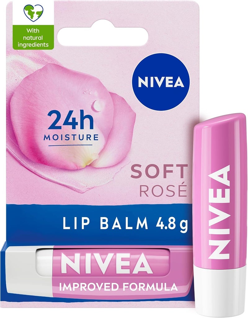 NIVEA Soft Rose Lip Balm 48g Lip Balm with Shea Butter Natural Oils and Vitamins Lip Care Offers 24h Deep Moisture and Underlines Natural Rosiness of Lips