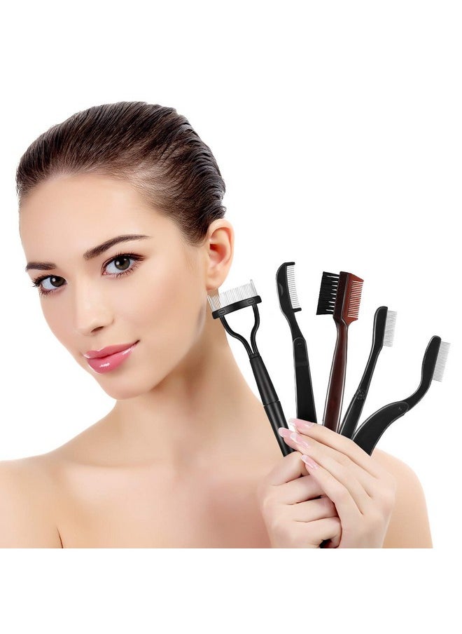 Hicarer - 5 Pieces Folding Eyebrow Comb Stainless Steel Grooming Brush And Eyelash Separator Mascara Applicator With Storage Bag For Making Up Supplies - Image 1