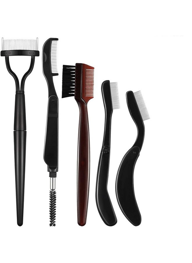 Hicarer - 5 Pieces Folding Eyebrow Comb Stainless Steel Grooming Brush And Eyelash Separator Mascara Applicator With Storage Bag For Making Up Supplies - Image 1