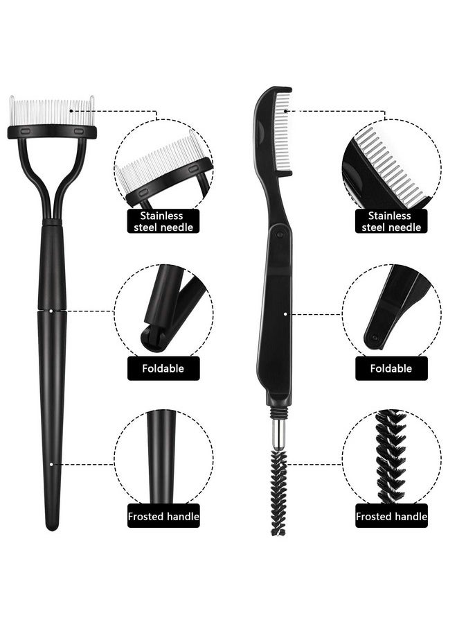 Hicarer - 5 Pieces Folding Eyebrow Comb Stainless Steel Grooming Brush And Eyelash Separator Mascara Applicator With Storage Bag For Making Up Supplies - Image 1