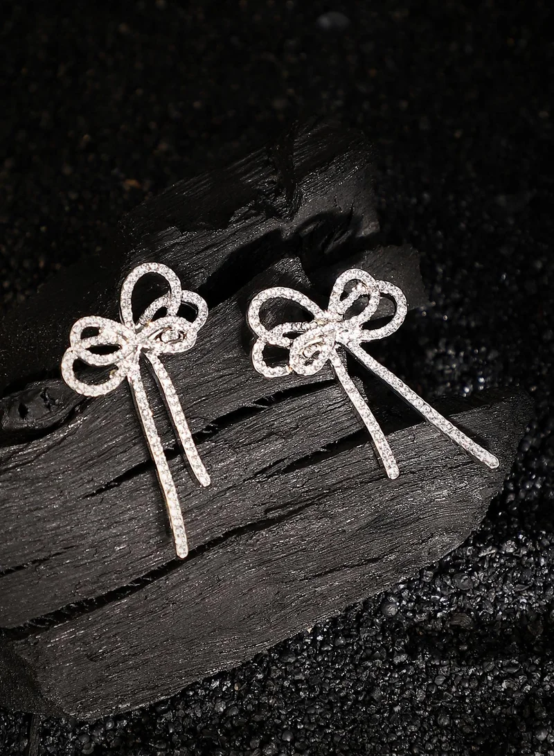 SOHI Women The Cristal-Bow Drop Earrings | Crystal Silver Colour | One-Size | Artificial Stone Alloy Material | Push Back Closure | Earrings For Casual & Evening Wear