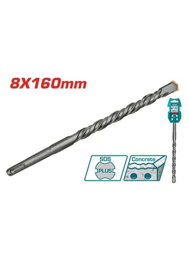 توتال تولز مثقاب مطرقة توتال إس دي إس بلس ٨×١٦٠ مم - عبوة من ٥ قطع | رأس كربيد متين | ساق إس دي إس بلس لحفر الخرسانة والطوب والحجر