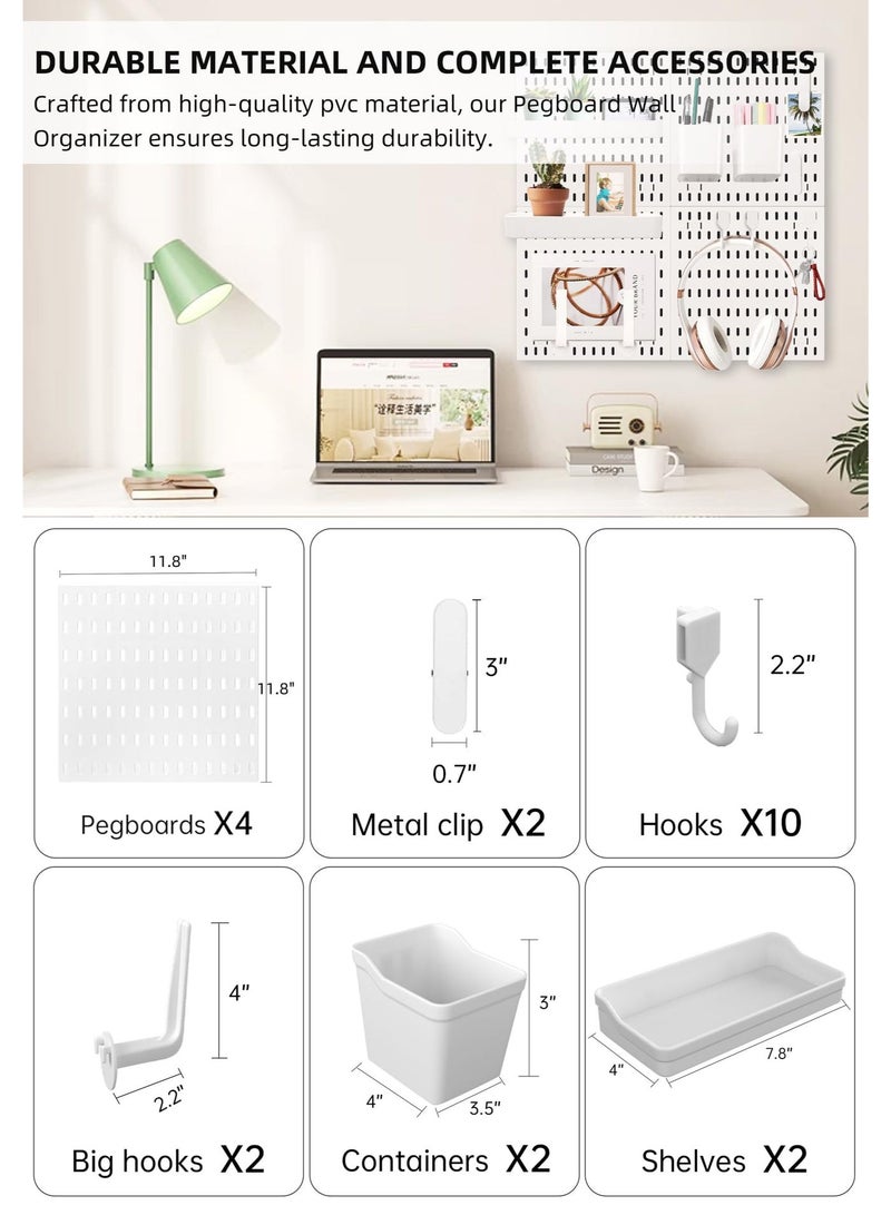 XICEN Wall Mount Pegboard Organizer Kit - 4 Panels & 18 Accessories, Space Saving Home & Office Storage Tool, Shelves & DIY Tool Organizer 30X30cm - Image 2