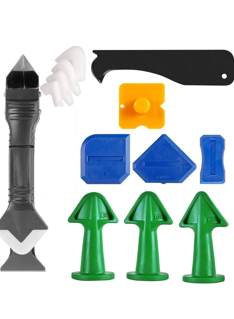 Y&D Caulking Tool Kit, Seam Glass Glue Spike 13 Pieces Set Corner Scraper Nozzle Applicator Finishing for Kitchen, Bathroom, Window Sink Joints - Image 1