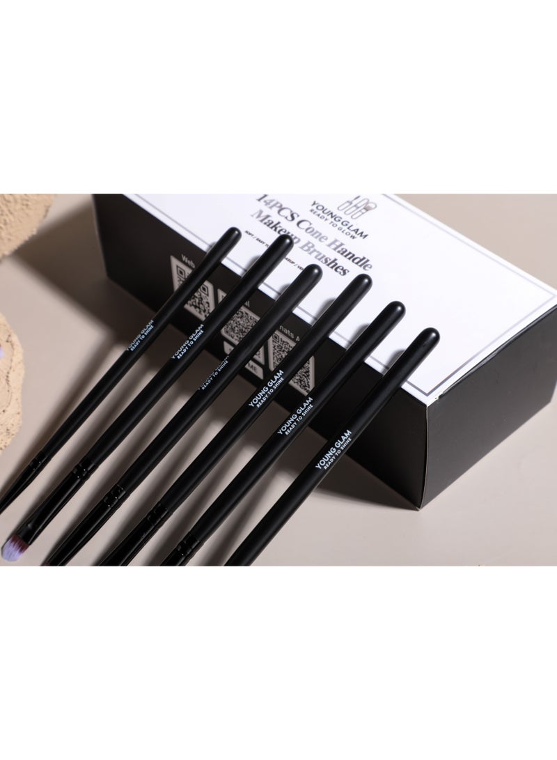 Young Glam Daily Essential Makeup Brushes 14 Pcs Brush Set, Premium Synthetic Foundation Powder Concealers Eye Shadows Makeup Brushes Black with Black Travel Case - Image 2
