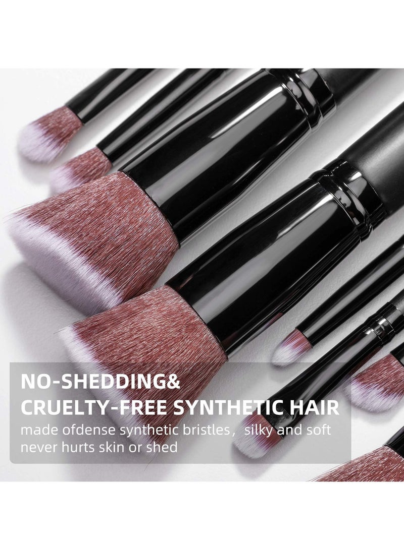 Young Glam Daily Essential Makeup Brushes 14 Pcs Brush Set, Premium Synthetic Foundation Powder Concealers Eye Shadows Makeup Brushes Black with Black Travel Case - Image 4