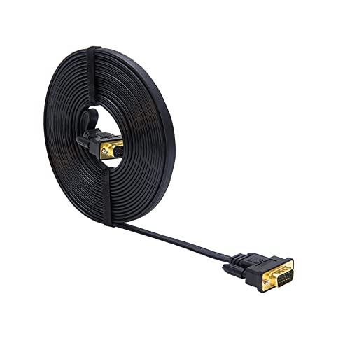 DTech 10ft Ultra Thin Flat Computer Monitor VGA Cable 15 Pin Male to Male Connector SVGA Wire 10 Feet - Black - Image 1