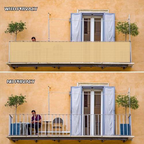 SUNLAX 3'x10' Sand Balcony Privacy Screen Fence Windscreen Cover Fabric Shade Netting Mesh Cloth with Grommets UV Protection for Patio, Backyard, Porch, Railing Shield 90% (We Make Custom Sizes) - Image 5