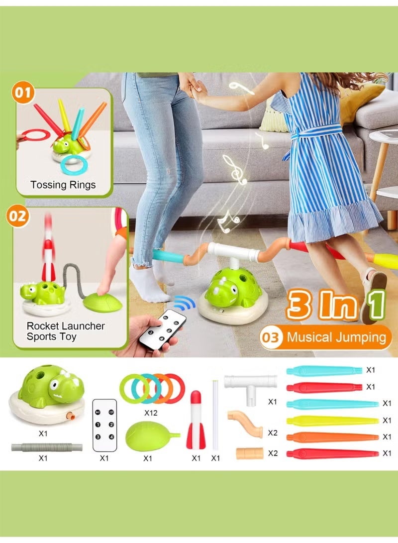 RAKAY 3-in-1 Musical Jump Outdoor Toy for Kids, Toss Ring Game Toy for Kids/Rope Jump Machine, Kids, Foam Rockets, Sports Outdoor Toy with Music, 4 Speed, Remote Control for 3+ Years - Image 3