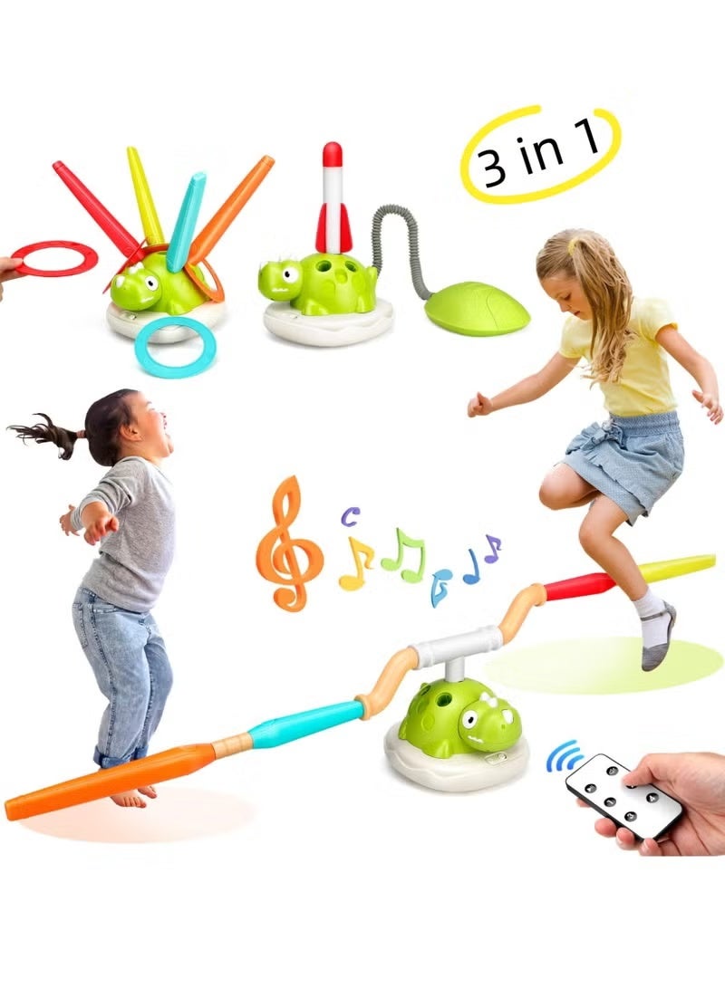 RAKAY 3-in-1 Musical Jump Outdoor Toy for Kids, Toss Ring Game Toy for Kids/Rope Jump Machine, Kids, Foam Rockets, Sports Outdoor Toy with Music, 4 Speed, Remote Control for 3+ Years - Image 1