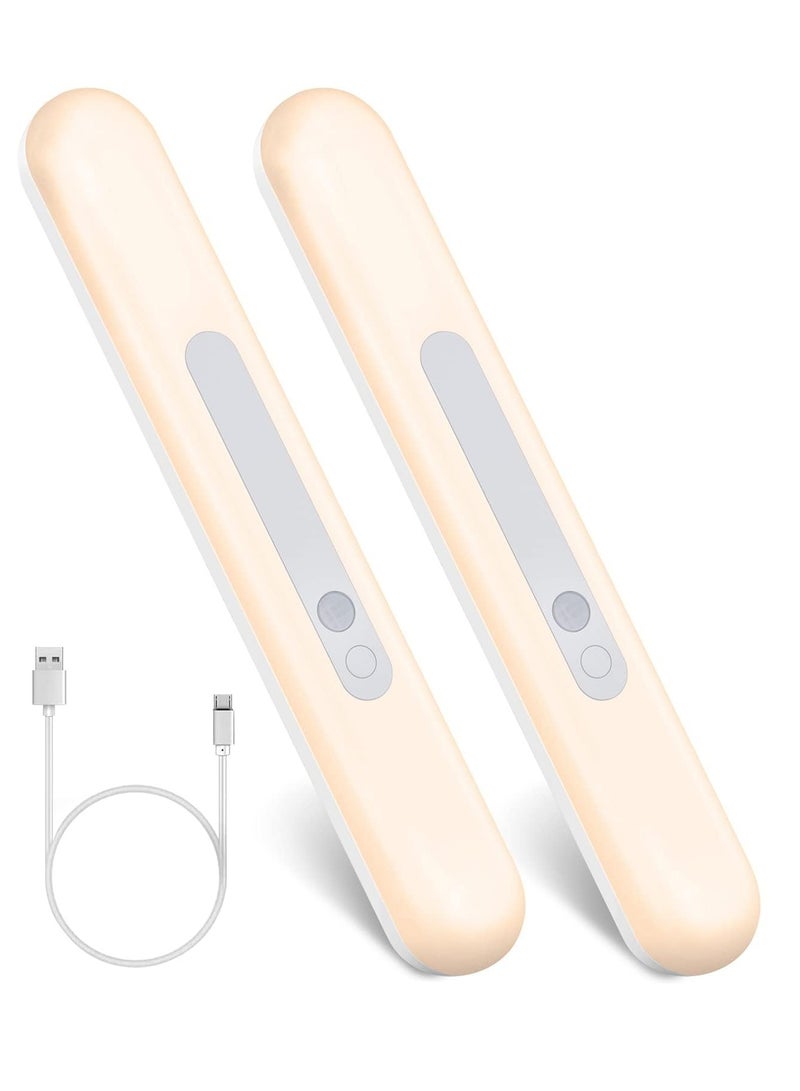 ميكسد 2 عبوة مصباح استشعار الحركة، مصباح خزانة LED يعمل بالبطارية يعمل بالبطارية قابل للتعتيم USB قابل لإعادة الشحن، مصباح ليلي مغناطيسي قابل للشحن لخزانة المطبخ خزانة المطبخ خزانة المؤن درج المدخل - Image 1