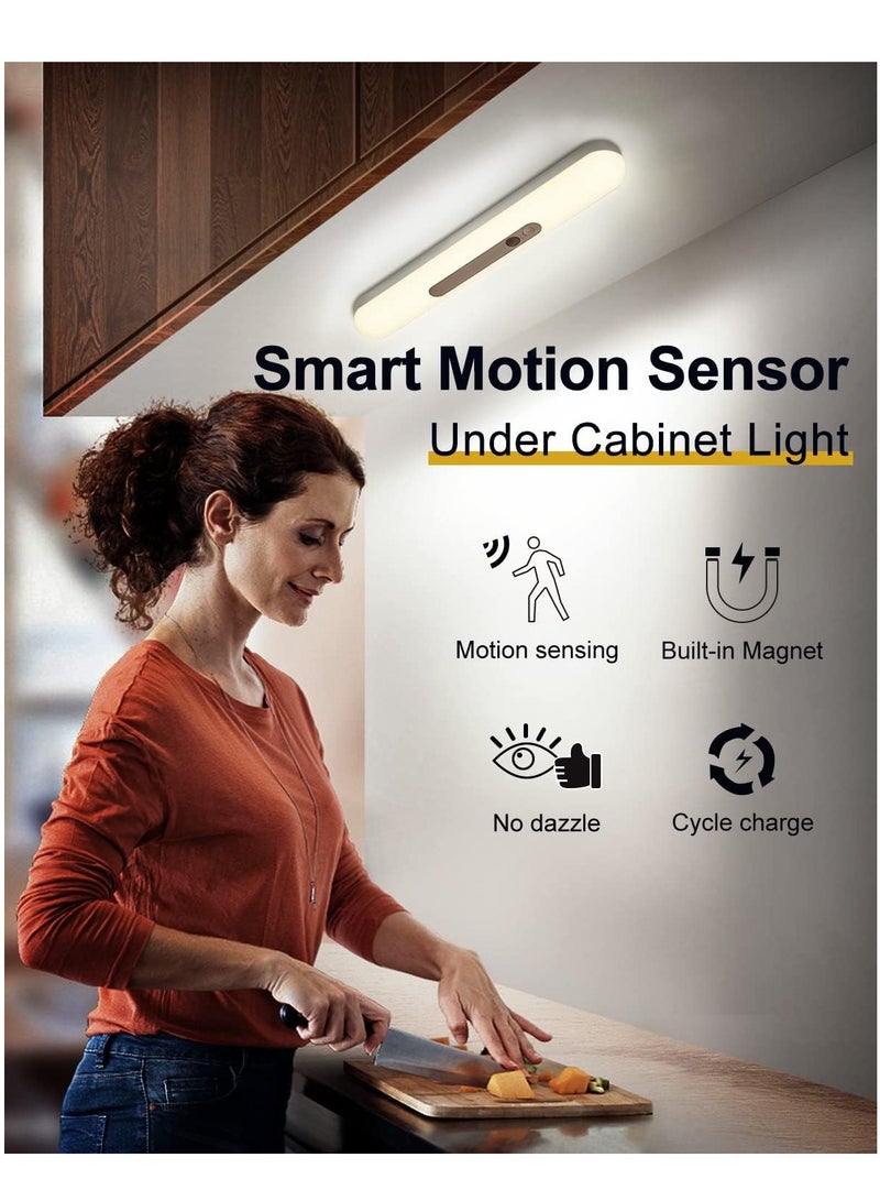 ميكسد 2 عبوة مصباح استشعار الحركة، مصباح خزانة LED يعمل بالبطارية يعمل بالبطارية قابل للتعتيم USB قابل لإعادة الشحن، مصباح ليلي مغناطيسي قابل للشحن لخزانة المطبخ خزانة المطبخ خزانة المؤن درج المدخل - Image 3