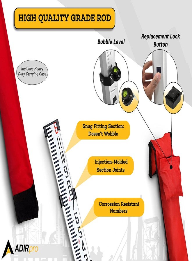 قضيب قياس تلسكوبي من أديربرو مصنوع من الألومنيوم - عصا قياس تلسكوبية فائقة الصغر مزودة بمستويات بصرية وزر قفل وأربعة أقسام تلسكوبية تأتي مع حقيبة حمل (6 أقدام - أثمان) - Image 2