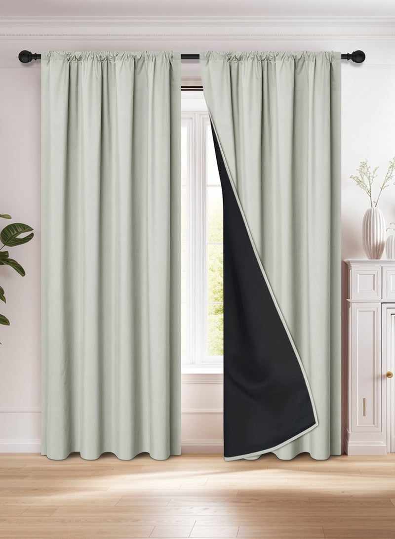 EzzySo 2 Panels 100% Blackout Curtains 2 Pieces Window Coverings for Bedroom Thermal Insulated Room Darkening Curtains Grommet Light Blocking Blackout Drapes for Living Room Home Off-White  - Image 1