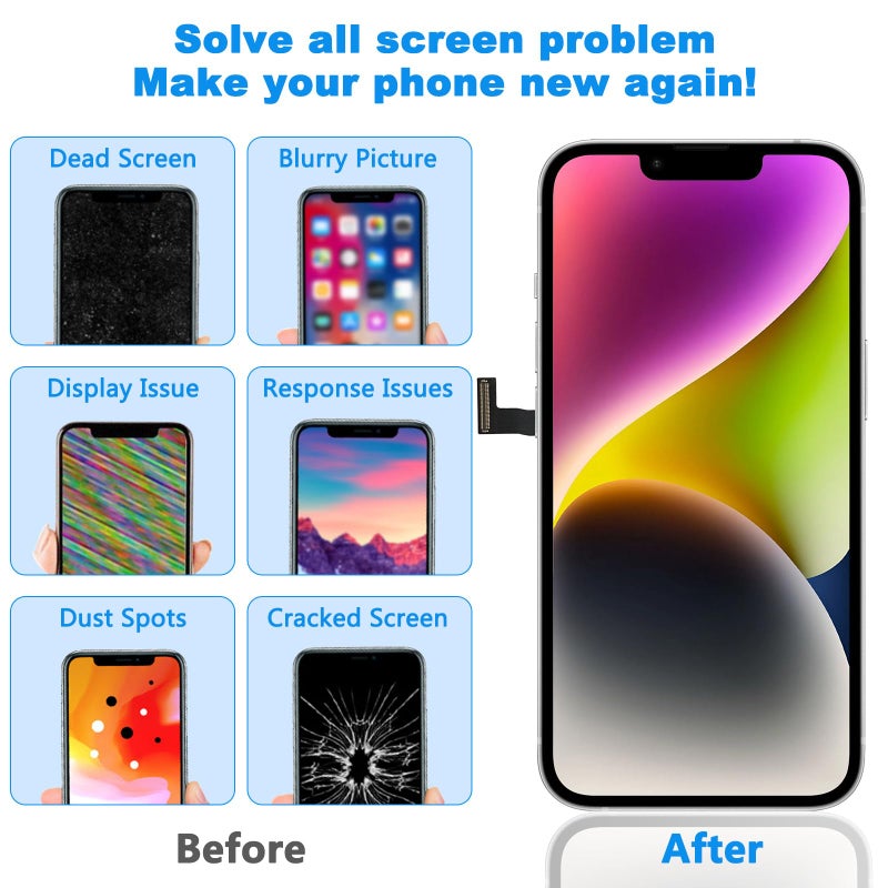 Bsz4uov لاستبدال شاشة iPhone 13 Pro Max 6.7 بوصة، شاشة LCD ثلاثية الأبعاد مع Digitizer لـ A2484، A2641، A2644، A2645، A2643 مع عدة أدوات الإصلاح + واقي شاشة + لاصق إطار مقاوم للماء - Image 3