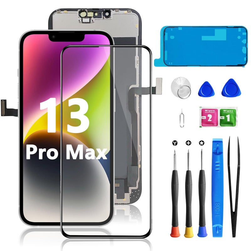 Bsz4uov لاستبدال شاشة iPhone 13 Pro Max 6.7 بوصة، شاشة LCD ثلاثية الأبعاد مع Digitizer لـ A2484، A2641، A2644، A2645، A2643 مع عدة أدوات الإصلاح + واقي شاشة + لاصق إطار مقاوم للماء - Image 1