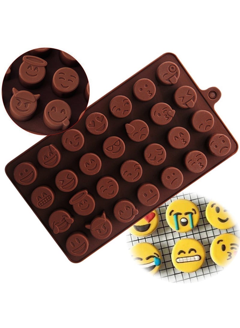 svk dream SVK Dream 28 Cavity Smiley Faces Brown Chocolate Mould, Ice Mould, Chocolate Decorating Mould  - Image 1