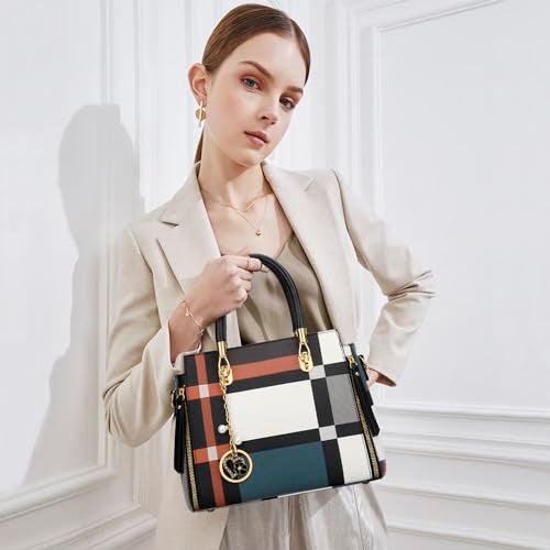 KKXIU Stylish Women Satchel Purses and Handbags Vegan Leather Top Handle Shoulder Crossbody Bag (Black Pattern) - Image 2