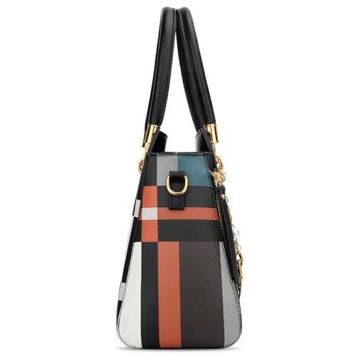 KKXIU Stylish Women Satchel Purses and Handbags Vegan Leather Top Handle Shoulder Crossbody Bag (Black Pattern) - Image 4