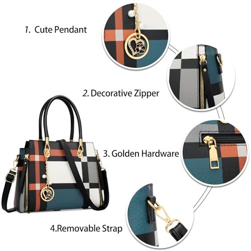 KKXIU Stylish Women Satchel Purses and Handbags Vegan Leather Top Handle Shoulder Crossbody Bag (Black Pattern) - Image 3