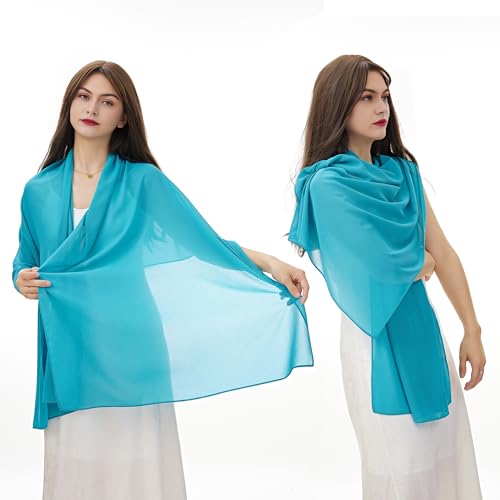 YOUR SMILE for Women Lightweight Breathable Solid Color Soft Chiffon Long Fashion Scarves Sunscreen Shawls (Teal) - Image 3