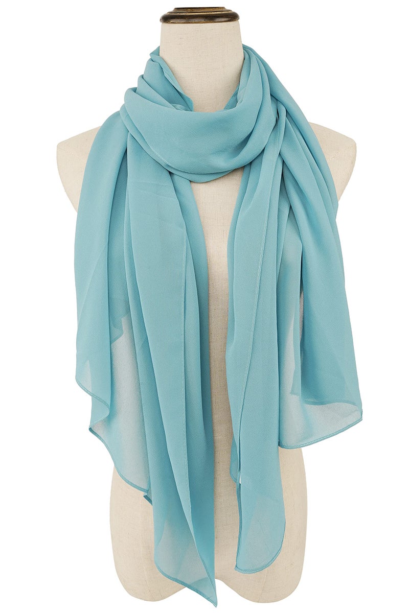 YOUR SMILE for Women Lightweight Breathable Solid Color Soft Chiffon Long Fashion Scarves Sunscreen Shawls (Teal) - Image 4