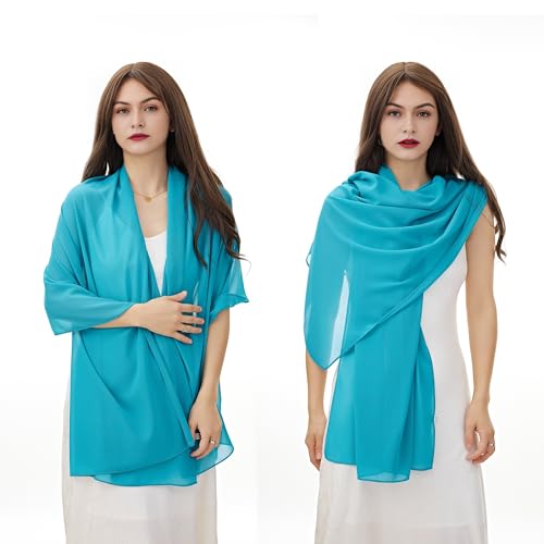 YOUR SMILE for Women Lightweight Breathable Solid Color Soft Chiffon Long Fashion Scarves Sunscreen Shawls (Teal) - Image 2