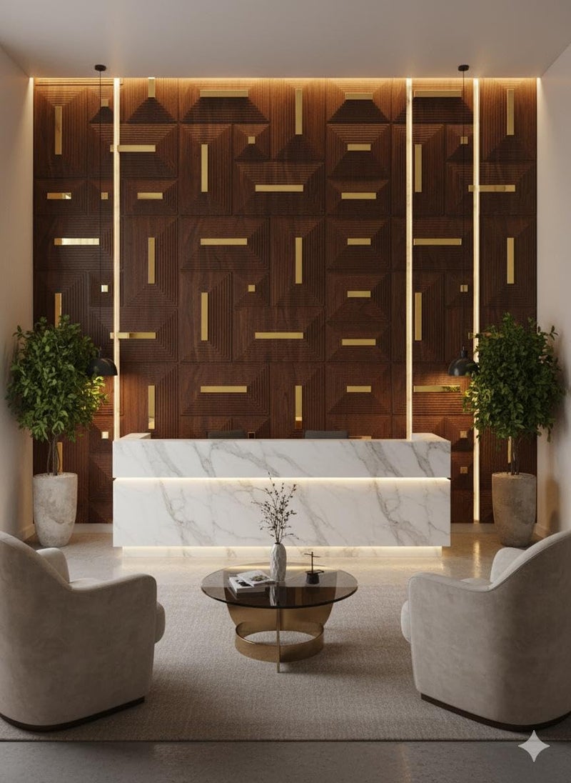 ASKCREW 3D PVC Wall Panel with Premium Wooden Texture & Golden Inlay Modern Designer Wall Décor for Living Room, Bedroom & Office Interior, cafes (50x50 cm) (Cover Area 2.7 feet) - Image 5