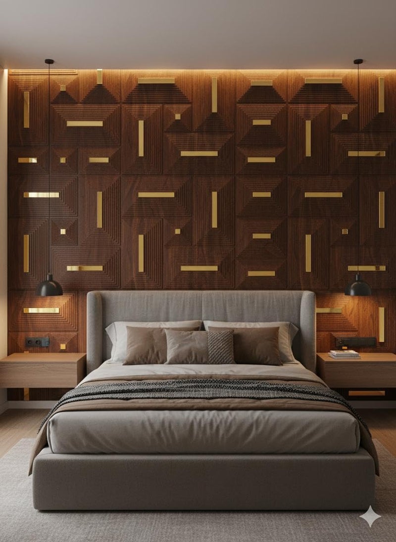ASKCREW 3D PVC Wall Panel with Premium Wooden Texture & Golden Inlay Modern Designer Wall Décor for Living Room, Bedroom & Office Interior, cafes (50x50 cm) (Cover Area 2.7 feet) - Image 4