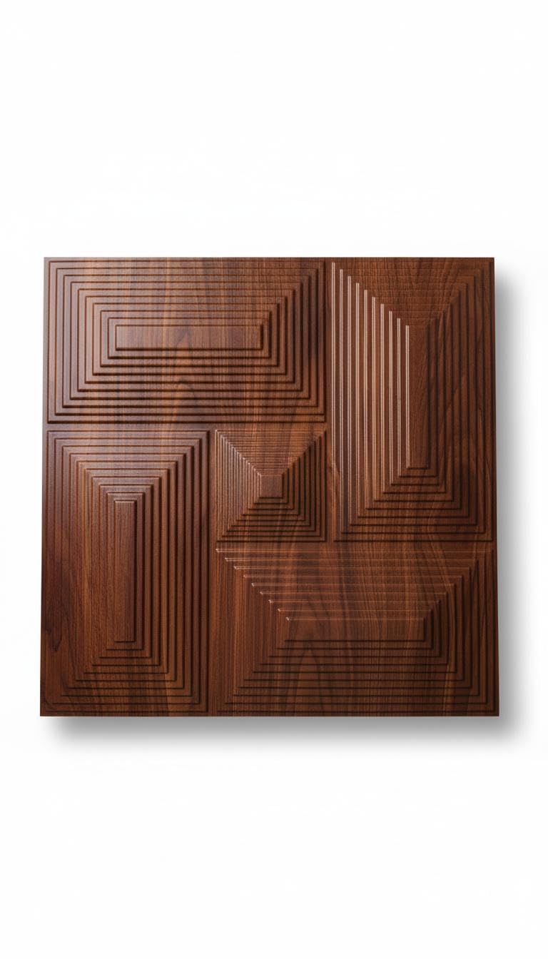 ASKCREW 3D PVC Wall Panel with Premium Wooden Texture & Golden Inlay Modern Designer Wall Décor for Living Room, Bedroom & Office Interior, cafes (50x50 cm) (Cover Area 2.7 feet) - Image 1