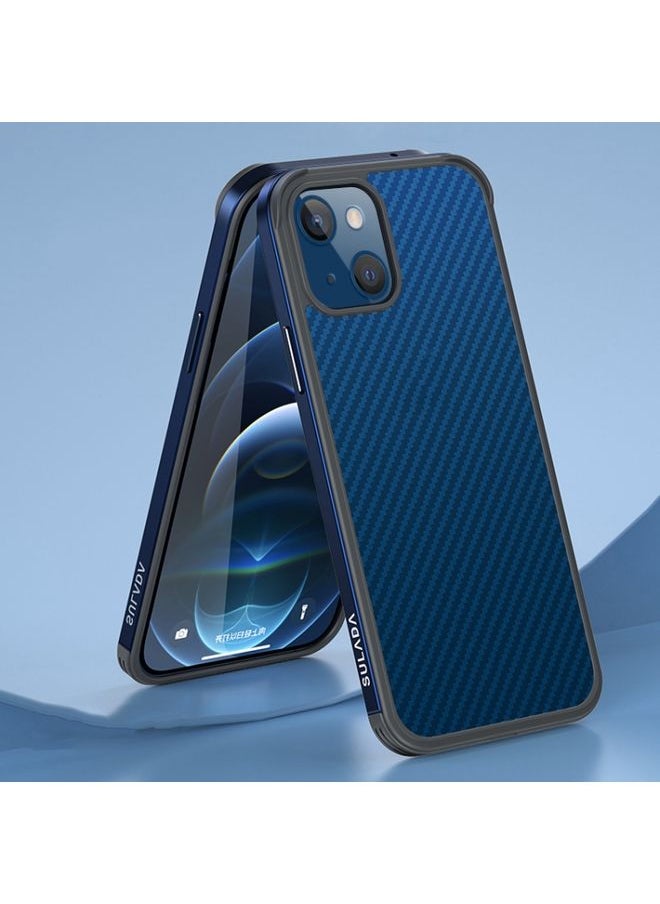 Generic Case Cover For iPhone 13 mini SULADA Luxury 3D Carbon Fiber Textured Metal + TPU Frame Phone Case Sea Blue 