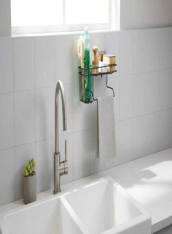 KYMIO Bathroom Wall Shelf with Toothbrush Holder & Towel Rack | Metal Caddy Organizer with Adhesive Mount | Toothpaste Holder, Shampoo & Soap Storage Rack for Bathroom & Kitchen (Black) - Image 5