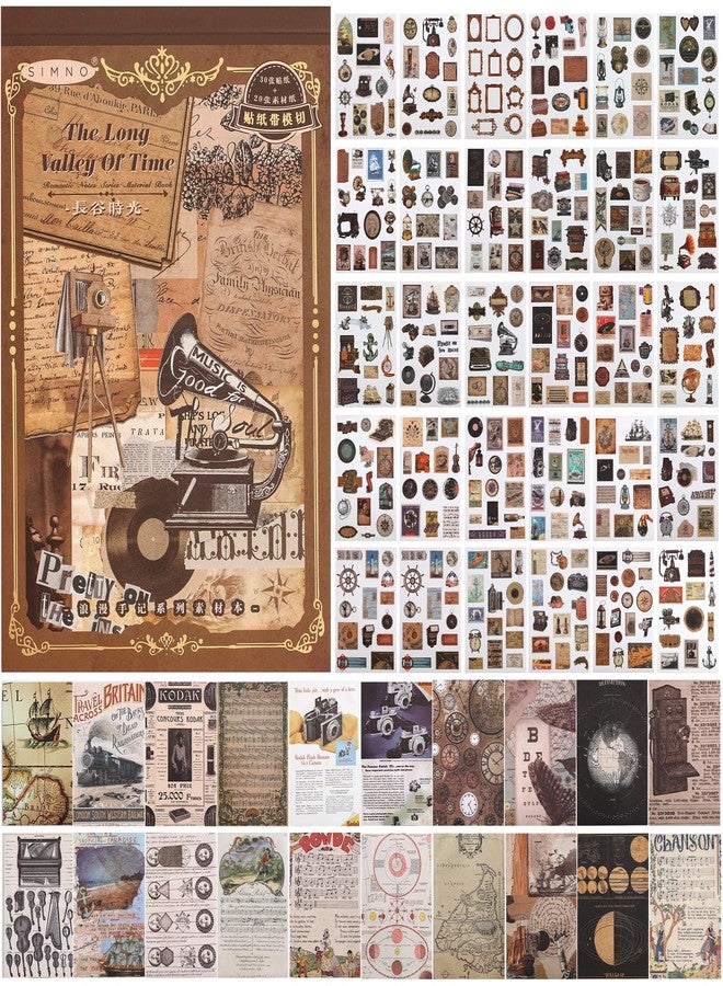 Auguro Vintage Scrapbook Book With 413 Stickers and 20 Sheets of Paper - Adult DIY Sticker Book for Journaling, Vintage Ephemera, Washi - Image 1