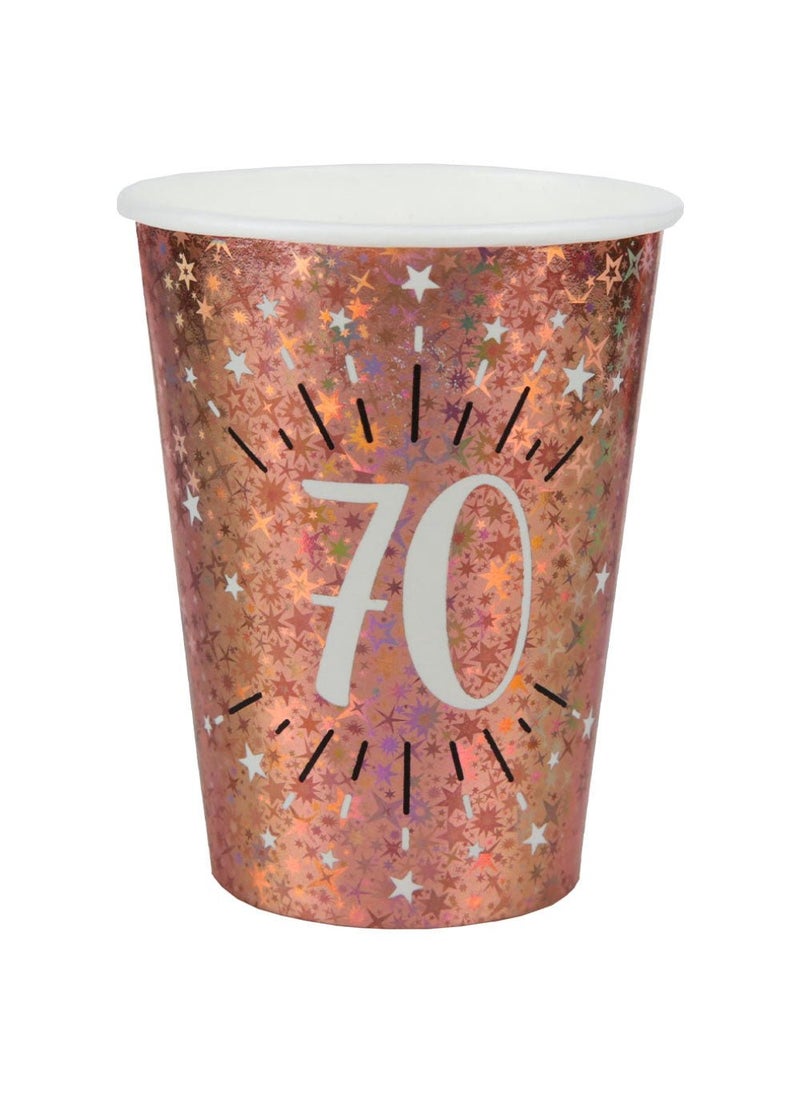 70th Birthday Anniversary Disposable Paper Cups Rose Gold 9.5cm 10-Pack