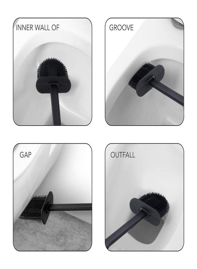 ANKUL Toilet Brush and Holder Set for Bathroom, Flexible Toilet Cleaning Bowl Brush Head with Silicone Bristles, Compact Size for Storage and Organization (2, Black) - Image 2