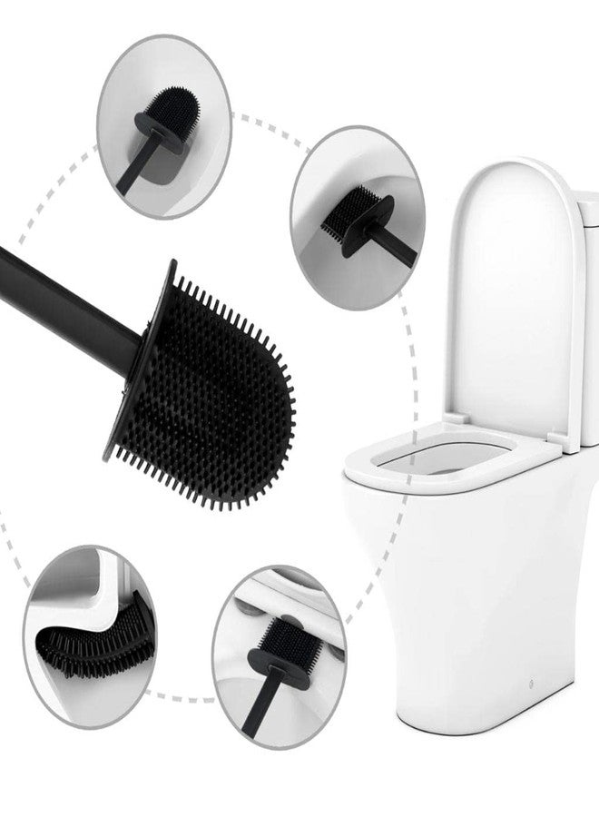 ANKUL Toilet Brush and Holder Set for Bathroom, Flexible Toilet Cleaning Bowl Brush Head with Silicone Bristles, Compact Size for Storage and Organization (2, Black) - Image 4